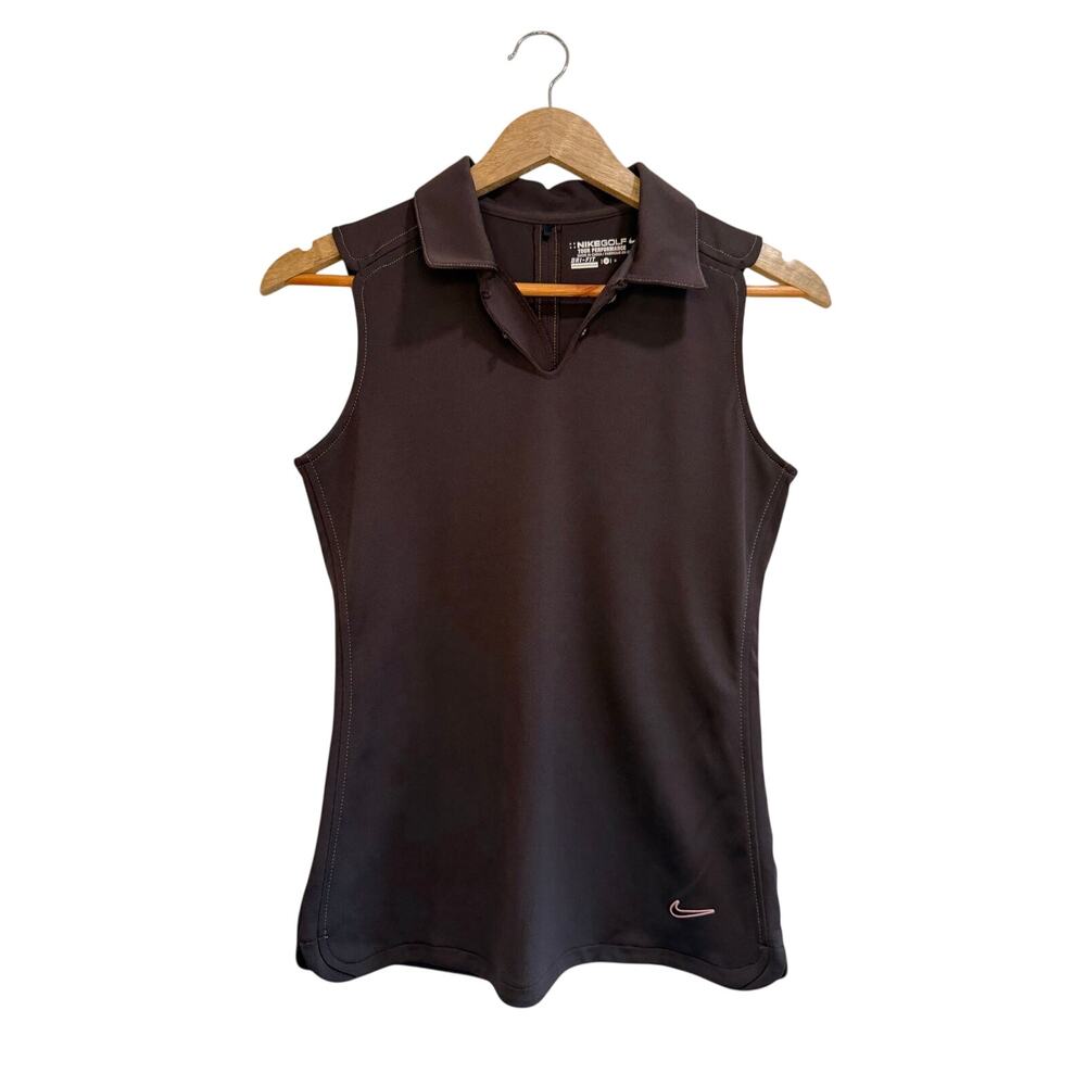 Nike Golf Tour Performance Dri-FIT Sleeveless Polo Top Brown Small